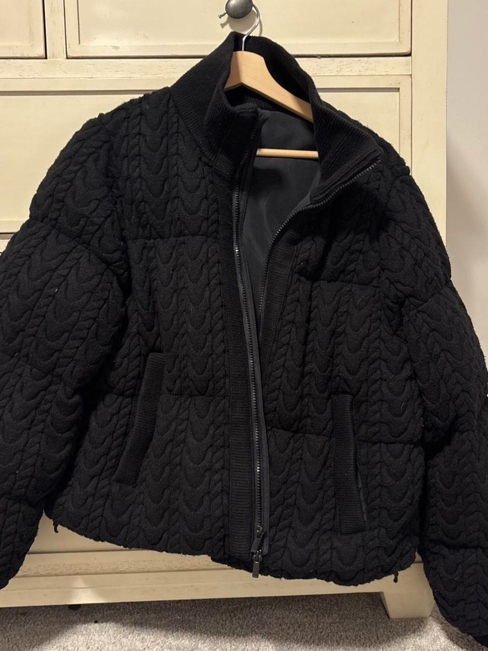 all in motion Black Quilted Cable-Knit Puffer Jacket